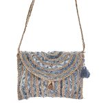 Platinum Τσάντα Ώμου Μπλε Με Μπεζ Γυναικεία Καλοκαιρινή Ψάθινη Χιαστί All Day - NAX-120109 - Image 2