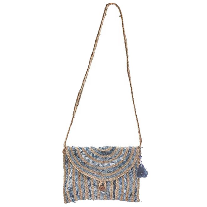 Platinum Τσάντα Ώμου Μπλε Με Μπεζ Γυναικεία Καλοκαιρινή Ψάθινη Χιαστί All Day - NAX-120109 - Image 3