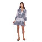 Platinum Καφτάνι - Πουκαμίσα Λευκό Γυναικείο Klos Με Μπλε Αρχαιοελληνικά Σχέδια All Day - 12108-A