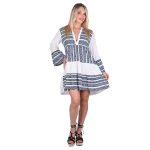 Platinum Καφτάνι - Πουκαμίσα Λευκό Γυναικείο Klos Με Μπλε Αρχαιοελληνικά Σχέδια All Day - 12108-A - Image 4