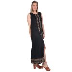 Platinum Φόρεμα Μαύρο Γυναικείο Midi Αμάνικο Με Χρυσά Αρχαιοελληνικά Σχέδια - 12117 - Image 2