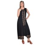 Platinum Φόρεμα Μαύρο Γυναικείο Midi Αμάνικο Με Χρυσά Αρχαιοελληνικά Σχέδια - 12117