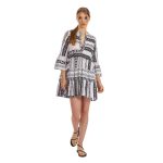Platinum Φόρεμα - Καφτάνι Ασπρόμαυρο Γυναικείο Klos Μini Με Αρχαιοελληνικά Σχέδια All Day -12123-A