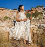 Platinum Φόρεμα Μαύρο Με Χρυσό Γυναικείο Αmpir Klos Αμάνικο Αρχαιοελληνικό All Day Free Size - 12375-BC - Image 2