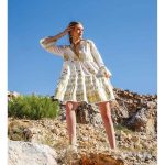 Platinum Φόρεμα - Καφτάνι Λευκό Γυναικείο Klos Εβαζέ Με Χρυσά Αρχαιοελληνικά Σχέδια All Day - 12381-W