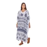 Platinum Καφτάνι Λευκό Με Μπλε Γυναικείο Αρχαιοελληνικό Αέρινο Κοντομάνικο Free Size -12382