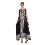 Platinum Φόρεμα Μαύρο Με Λευκό Γυναικείο Klos Εβαζέ Αμάνικο Αρχαιοελληνικό - NA-12395-BX