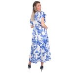 Platinum Φόρεμα Λευκό Με Τυρκουαζ Floral Γυναικείο Midi Kρουαζέ Κοντομάνικο Με Βολάν - 22317 - Image 2