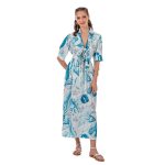 Platinum Φόρεμα Τυρκουάζ Γυναικείο Floral Midi Κοντομάνικο Με Sexy Μπούστο All Day - 22328 - Image 4