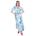 Platinum Φόρεμα Τυρκουάζ Γυναικείο Floral Midi Κοντομάνικο Με Sexy Μπούστο All Day - 22328