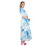 Platinum Φόρεμα Τυρκουάζ Γυναικείο Floral Midi Κοντομάνικο Με Sexy Μπούστο All Day - 22328 - Image 2