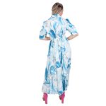 Platinum Φόρεμα Τυρκουάζ Γυναικείο Floral Midi Κοντομάνικο Με Sexy Μπούστο All Day - 22328 - Image 3