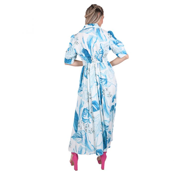 Platinum Φόρεμα Τυρκουάζ Γυναικείο Floral Midi Κοντομάνικο Με Sexy Μπούστο All Day - 22328 - Image 3