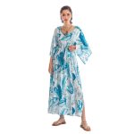 Platinum Φόρεμα Τυρκουάζ - Λευκό Γυναικείο Μακρύ Με Ντεκολτέ ''Φύλλα'' All Day - RA-22330-T