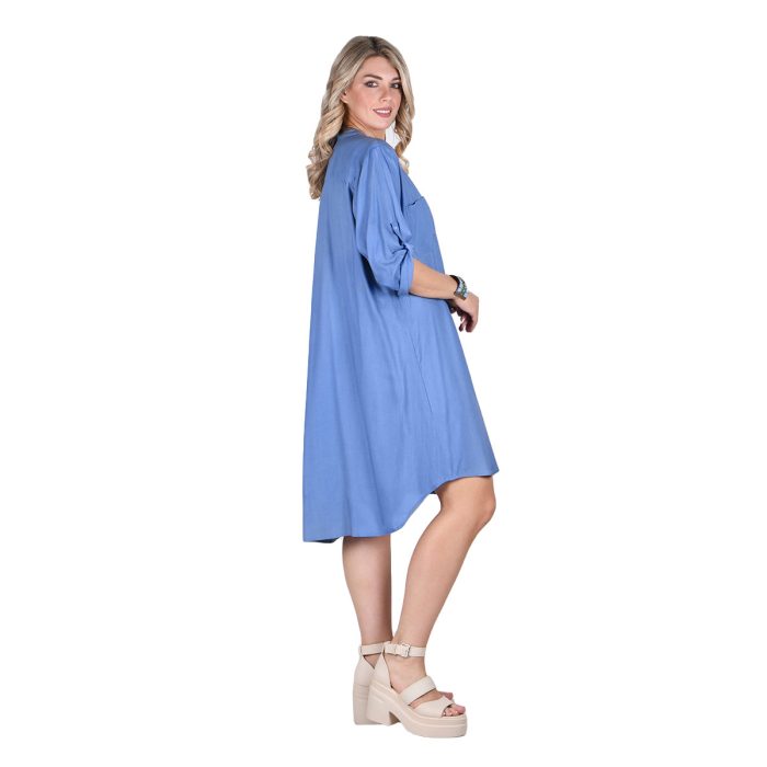Platinum Πουκαμίσα Μπλε Ρουά Γυναικεία Καλοκαιρινή Μακριά Ασύμμετρη Τρουακάρ All Day - 22341-BL - Image 2