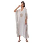 Platinum Καφτάνι Λευκό Γυναικείο Maxi Με Χρυσά Αρχαιοελληνικά Σύμβολα Free Size - 42012