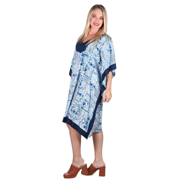 Platinum Καφτάνι Μπλε Γυναικείο Με Boho Σχέδια Summer Κοντό Free Size - 42307 - Image 3