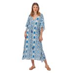 Platinum Καφτάνι - Φόρεμα Μπλε Ρουά Γυναικείο Μακρύ Με Ντεκολτέ & Boho Σχέδια All Day - 42310