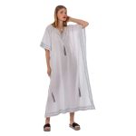 Platinum Καφτάνι Λευκό Γυναικείο Καλοκαιρινό Maxi Με Μπλε Σύμβολα Free Size - 423146