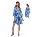 Platinum Φόρεμα Μπλε Με Floral Γυναικείο Κοντό Με Ντεκολτέ Klos All Day Free Size - 42382