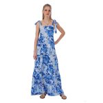 Platinum Φόρεμα Μπλε Floral Γυναικείο Μακρύ Tιραντέ Κlos Εξώπλατο Αέρινο Free Size - 42385