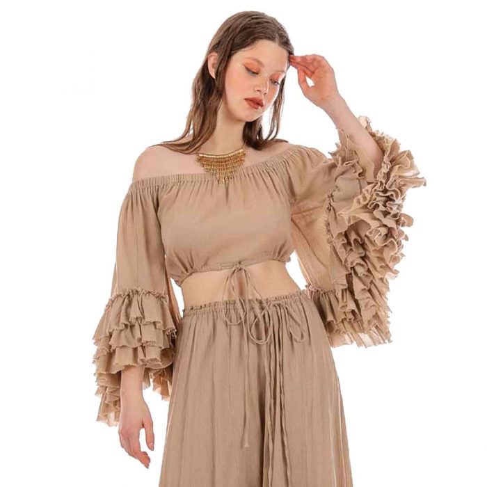 Platinum Krop Top Μόκα Γυναικεία Off Solder Με Βολάν Και Μανίκια Flair All Day Free Size - 62017-MC - Image 3