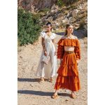 Platinum Φόρεμα Εκρού Γυναικείο Ρομαντικό Μaxi Εξώπλατο Μεσάτο Με Ντεκολτέ Βολάν Free Size - SAR-62305-EK - Image 4