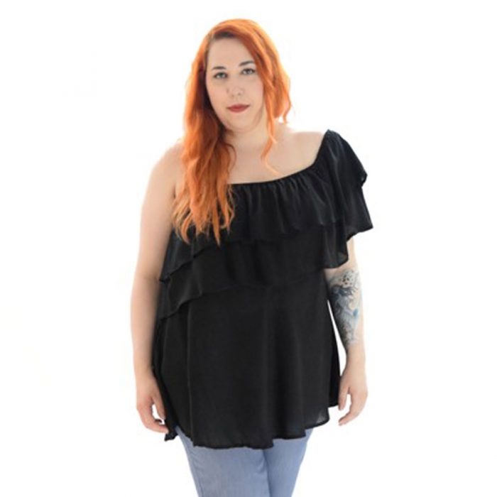 Platinum Μπλούζα Μαύρη Γυναικεία Με Βολάν & Ακάλυπτο Ώμο All Day Free Size - 9040-B