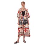 Platinum Κιμονό Εκρού Με Σχέδια Γυναικείο Μidi Κοντομάνικο Αρχαιοελληνικό All Day Free Size - 12306