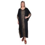 Platinum Καφτάνι Μαύρο Με Χρυσό Γυναικείο Αρχαιοελληνικό Αέρινο Κοντομάνικο Free Size -12330-BC