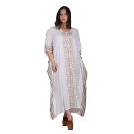 Platinum Καφτάνι Λευκό Με Χρυσό Γυναικείο Αρχαιοελληνικό Αέρινο Κοντομάνικο Free Size -NA-12330 - Image 3