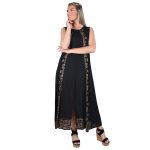 Platinum Καφτάνι - Φόρεμα Μαύρο Γυναικείο Αμάνικο Midi Με Αρχαιοελληνικά Χρυσά Σχέδια All Day - 12353-B