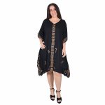 Platinum Καφτάνι Μαύρο Γυναικείο Midi Με Μαίανδρο & Ντεκολτέ All Day Free Size -12357-B