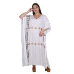Platinum Καφτάνι Λευκό Γυναικείο Maxi Με Χρυσά Αρχαιοελληνικά Σύμβολα All Day Free Size - 12365-W