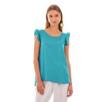 Platinum Μπλούζα Τουρκουάζ Γυναικεία Αμάνικη Eβαζέ Μανίκι Βολάν All Day - 22101-T