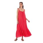 Platinum Φόρεμα Κοραλί Γυναικείο Midi Tιραντέ Με Βαθύ Eξώπλατο All Day Free Size -22120-DR