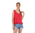 Platinum Μπλούζα Ροδή - Κοραλί Γυναικεία Αμάνικη Νεανική Με Βολάν Free Size - 22281-R