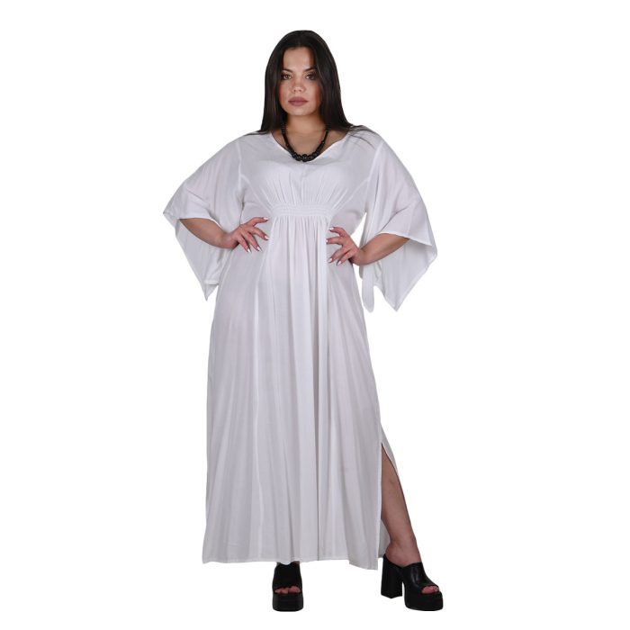 Platinum Φόρεμα Λευκό Γυναικείο Μακρύ Τρουακαρ Με Ντεκολτέ All Day Free Size - 22305-W - Image 4