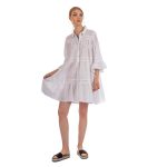 Platinum Φόρεμα - Καφτάνι Λευκό Γυναικείο Κοντό Με Κιπούρ Μανίκι Flair & Κουμπιά All Day - 22354