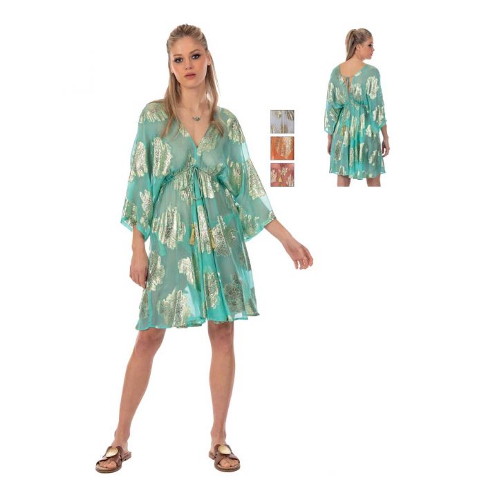 Platinum Καφτάνι Βεραμάν Γυναικείο Νεανικό Ampir Κοντό Με Ντεκολτέ Και Χρυσά Σχέδια - 423133-G - Image 3