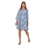 Platinum Πουκαμίσα - Καφτάνι Μπλε Με Λευκό Γυναικεία Boho Με Κουμπιά All Day Free Size - 42301-17