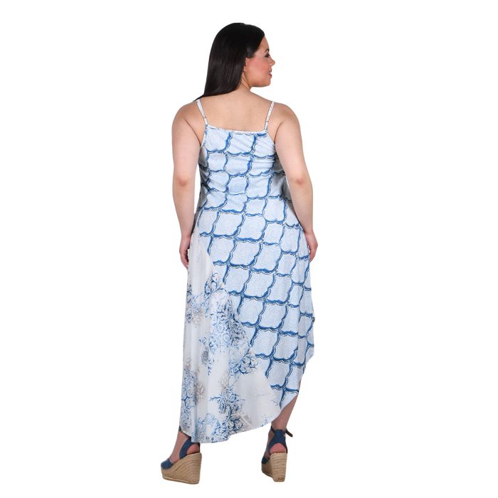 Platinum Φόρεμα Μπλε Με Boho Σχέδια Γυναικείο Μidi Τιραντέ Ασύμμετρο All Day Free Size - 42306-3C - Image 3