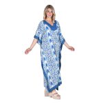 Platinum Καφτάνι Γαλάζιο - Λευκό Γυναικείο Boho Με Ντεκολτέ Maxi All Day Free Size - 42308-A - Image 2
