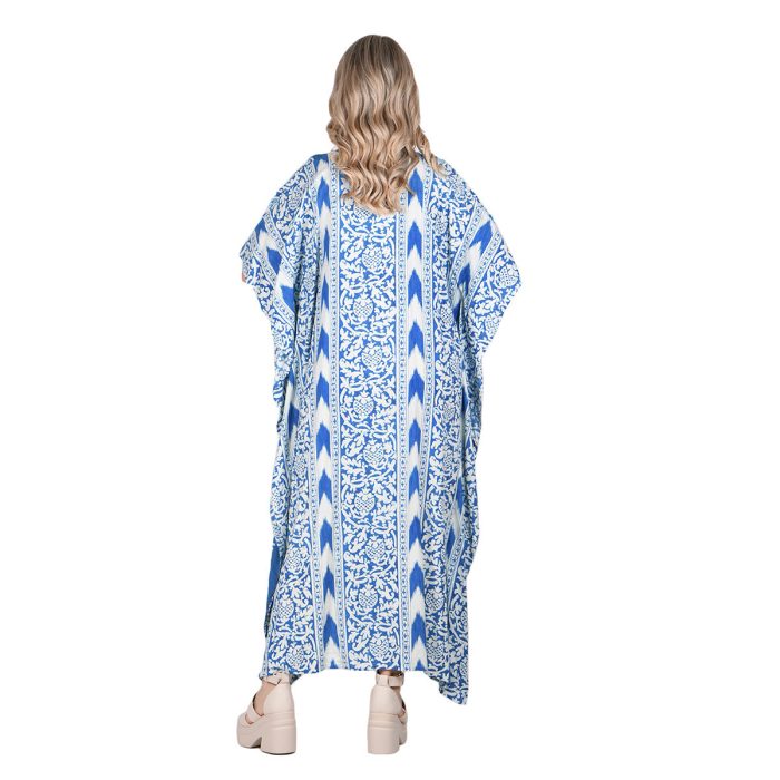 Platinum Καφτάνι Γαλάζιο - Λευκό Γυναικείο Boho Με Ντεκολτέ Maxi All Day Free Size - 42308-A - Image 3