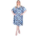 Platinum Καφτάνι - Φόρεμα Μπλε Γυναικείο Midi Boho Print Με Γιακά Και Κουμπιά Free Size - 42309-23