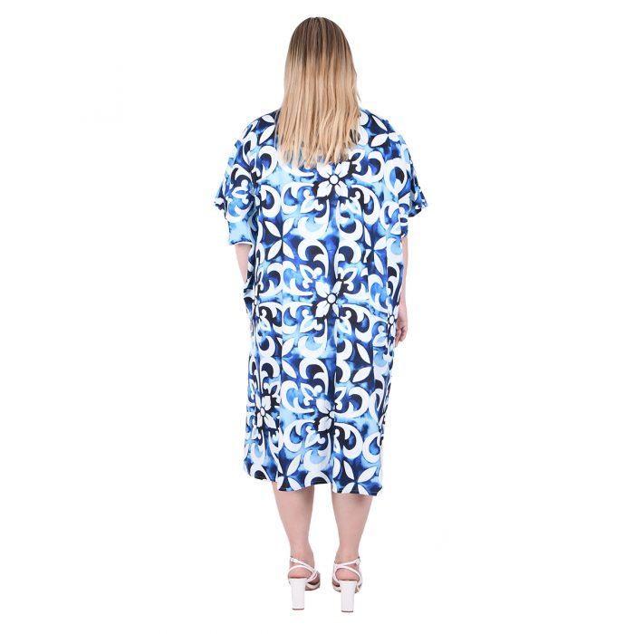 Platinum Καφτάνι - Φόρεμα Μπλε Γυναικείο Midi Boho Print Με Γιακά Και Κουμπιά Free Size - 42309-23 - Image 3