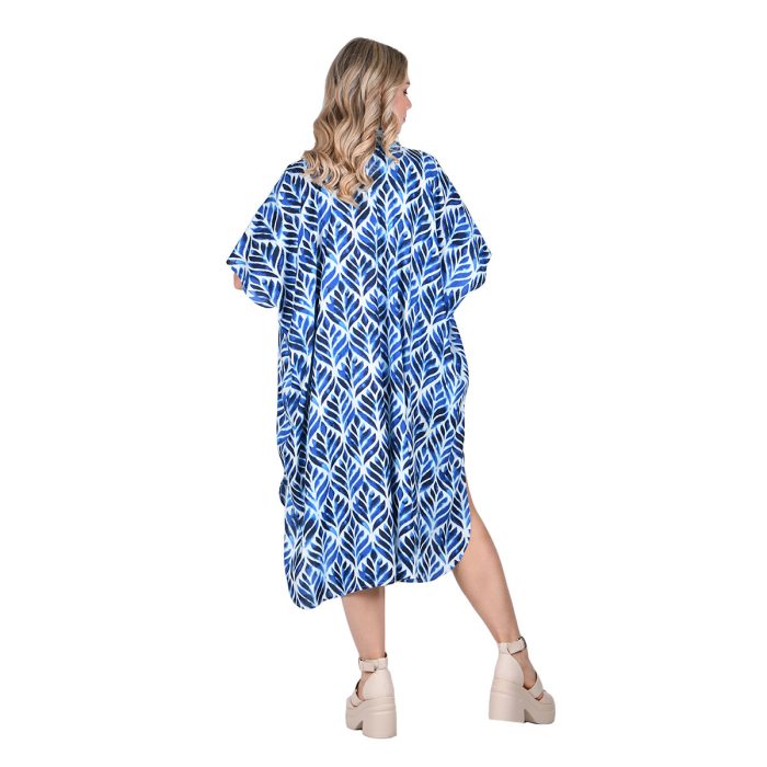 Platinum Φόρεμα - Καφτάνι Γαλάζιο Γυναικείο Midi Boho Print Με Γιακά Και Κουμπιά Free Size - 42309-22 - Image 3