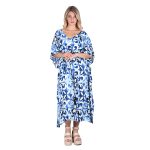 Platinum Καφτάνι - Φόρεμα Μπλε Γυναικείο Μακρύ Με Ντεκολτέ & Boho Σχέδια All Day Free Size - 42310-D