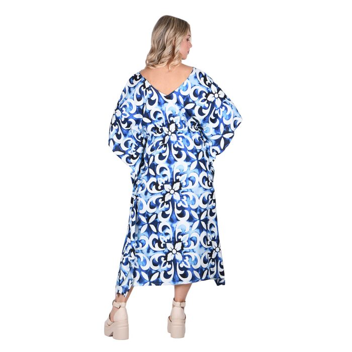 Platinum Καφτάνι - Φόρεμα Μπλε Γυναικείο Μακρύ Με Ντεκολτέ & Boho Σχέδια All Day Free Size - 42310-D - Image 3