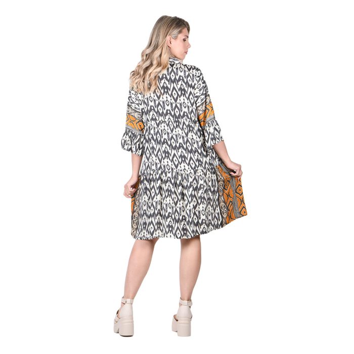 Platinum Φόρεμα - Καφτάνι Γκρι Με Πορτοκαλί Animal Γυναικείο Ντεκολτέ Μεταξωτό All Day Free Size - 423102 - Image 4